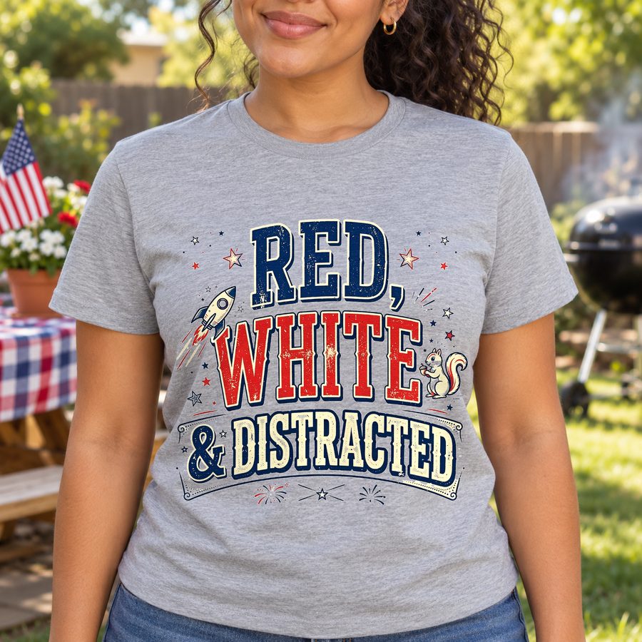 Red, White & Distracted funny tee